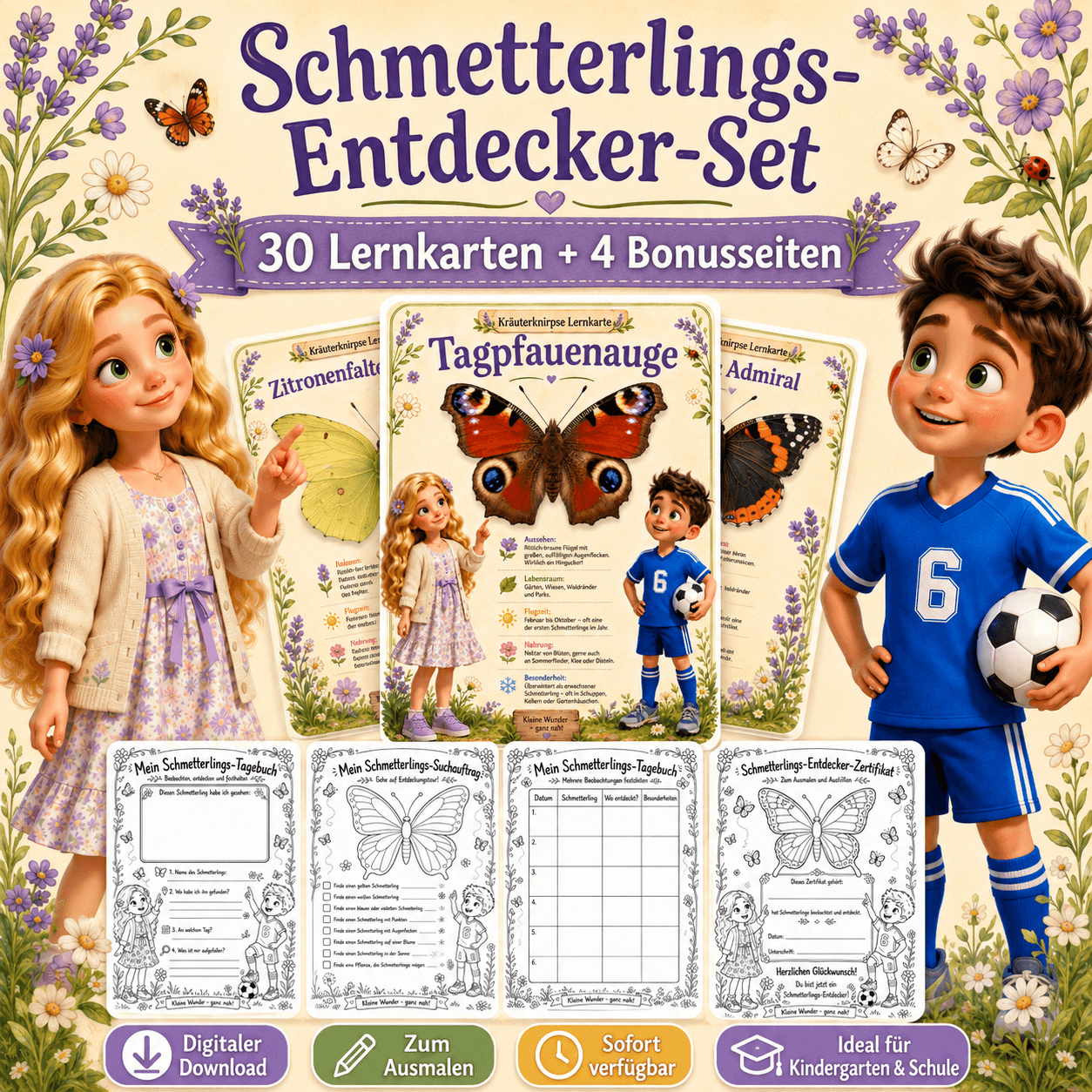 Schmetterlings-Entdecker-Set Cover — 30 illustrierte Karten