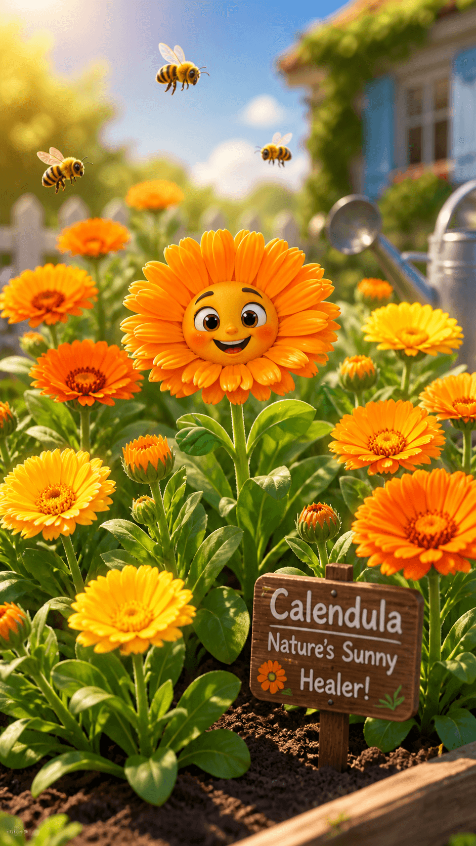 Ringelblume mit lächelndem Gesicht
