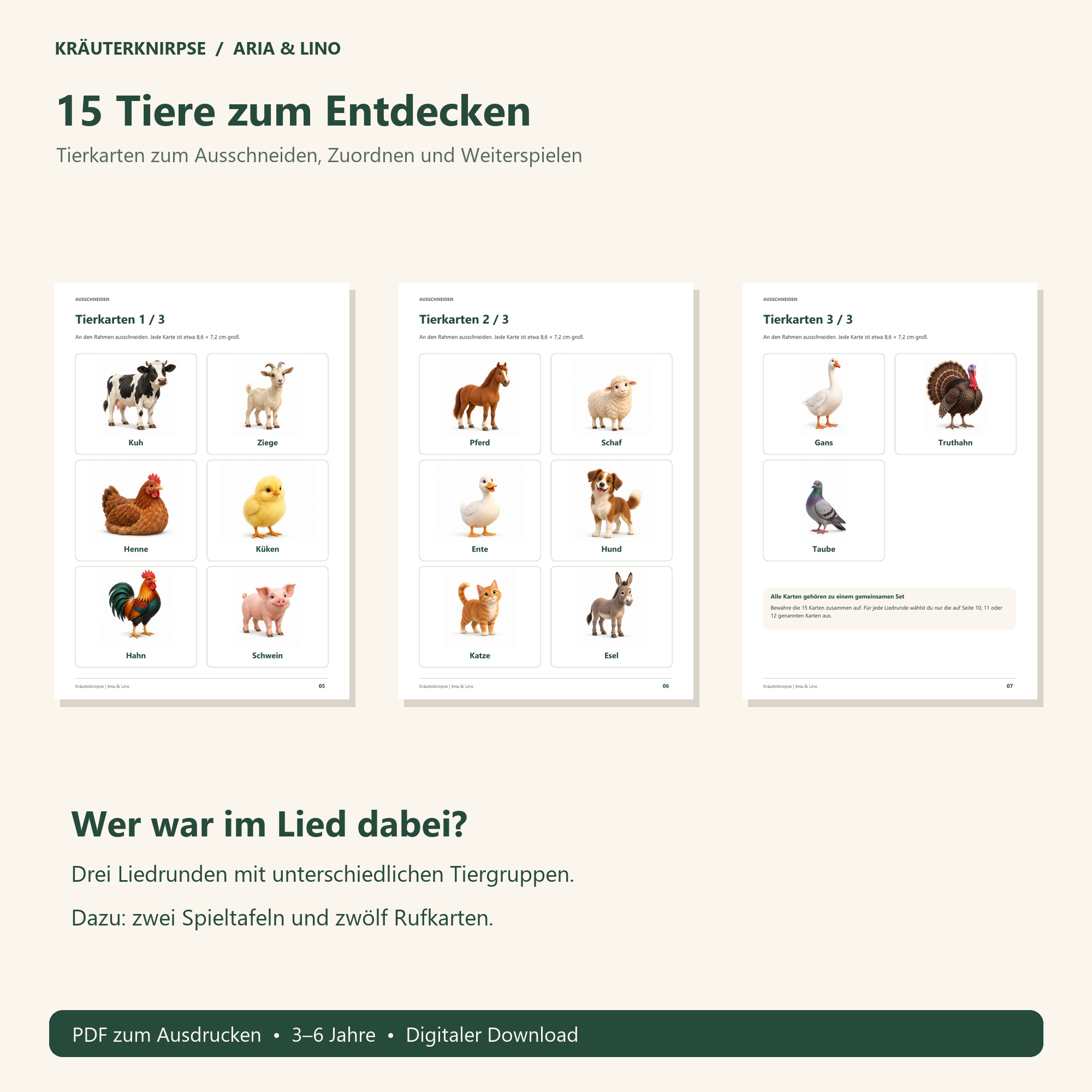 15 Tiere zum Entdecken — Tierkarten zum Ausschneiden, Zuordnen und Weiterspielen