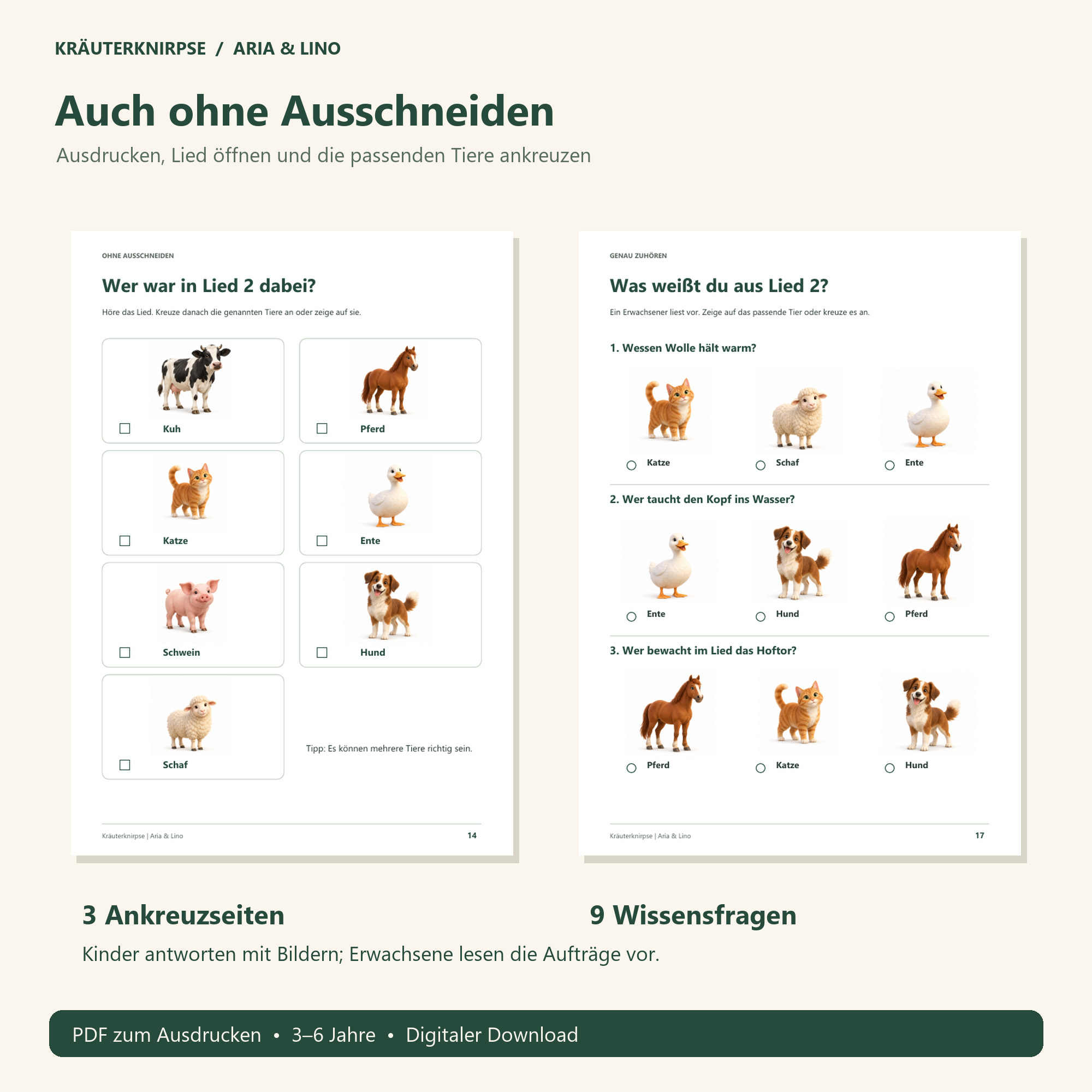 Auch ohne Ausschneiden — 3 Ankreuzseiten und 9 Wissensfragen
