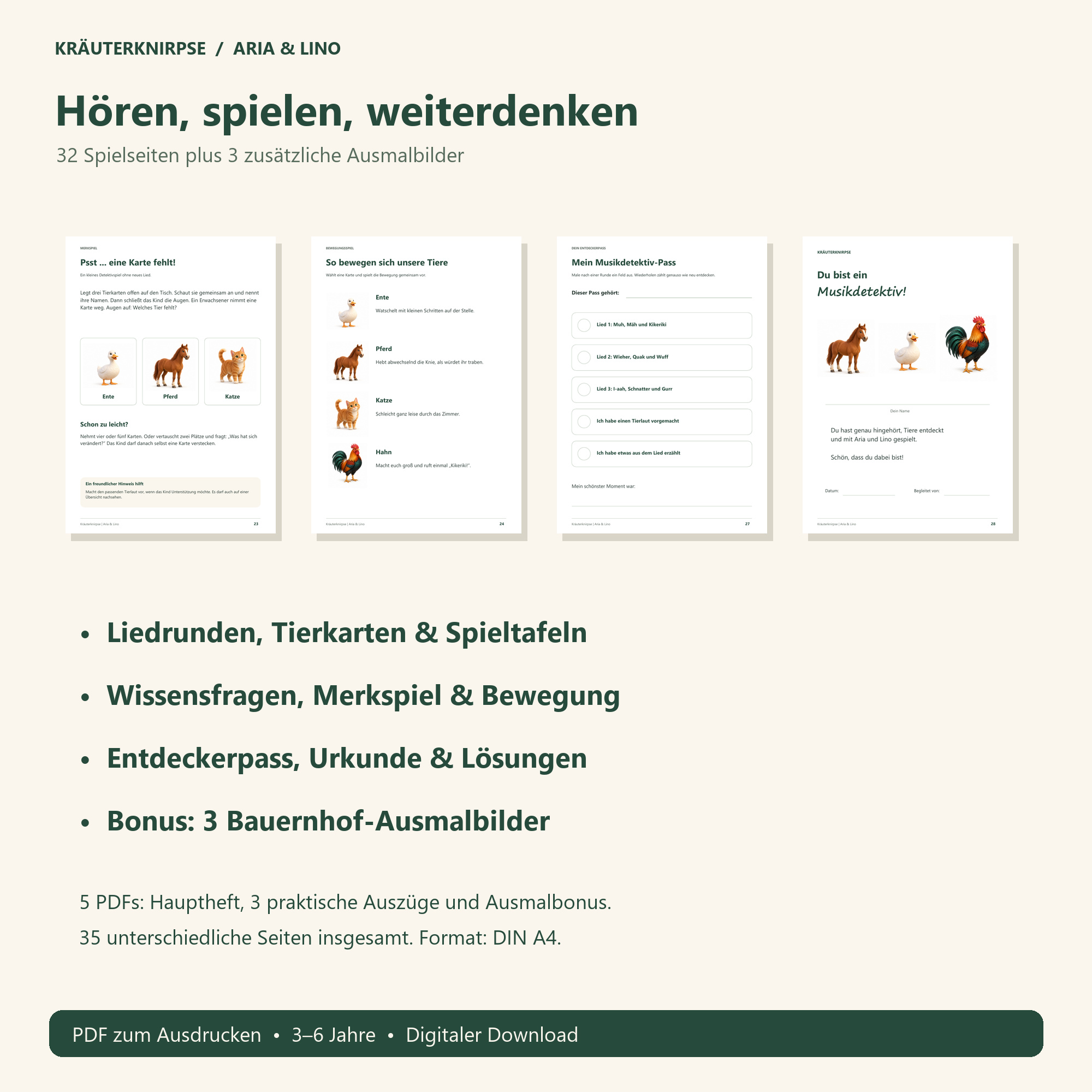 Hören, spielen, weiterdenken — 32 Spielseiten plus 3 Bonus-Ausmalbilder