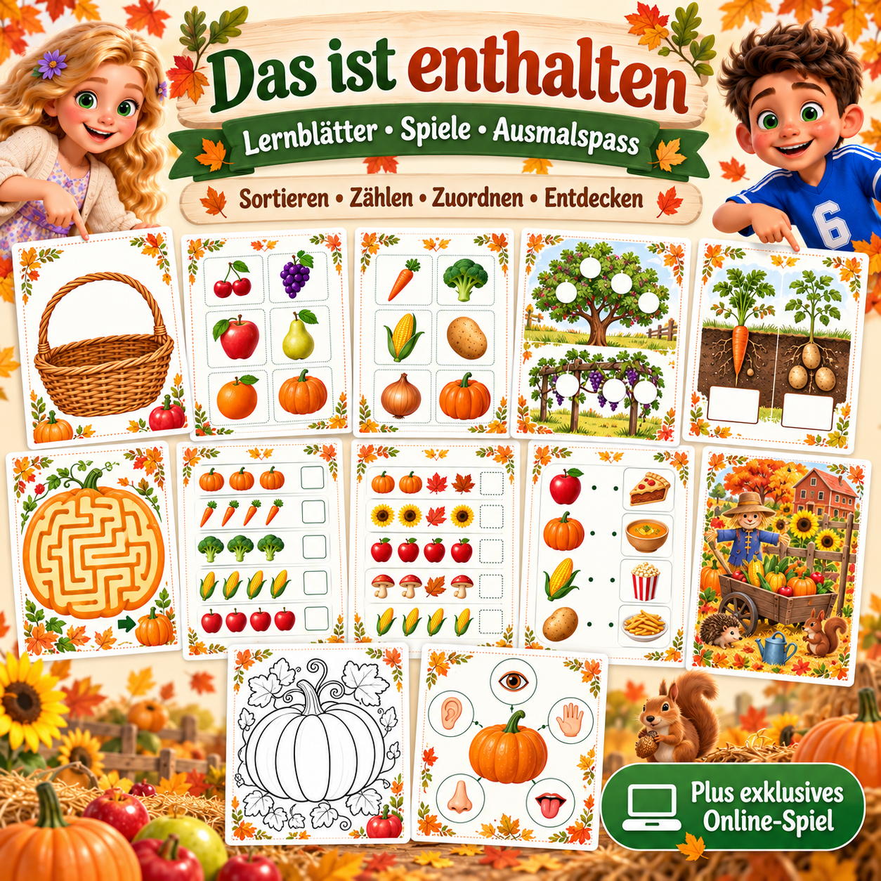 Das ist enthalten — Lernblätter, Spiele und Ausmalspass