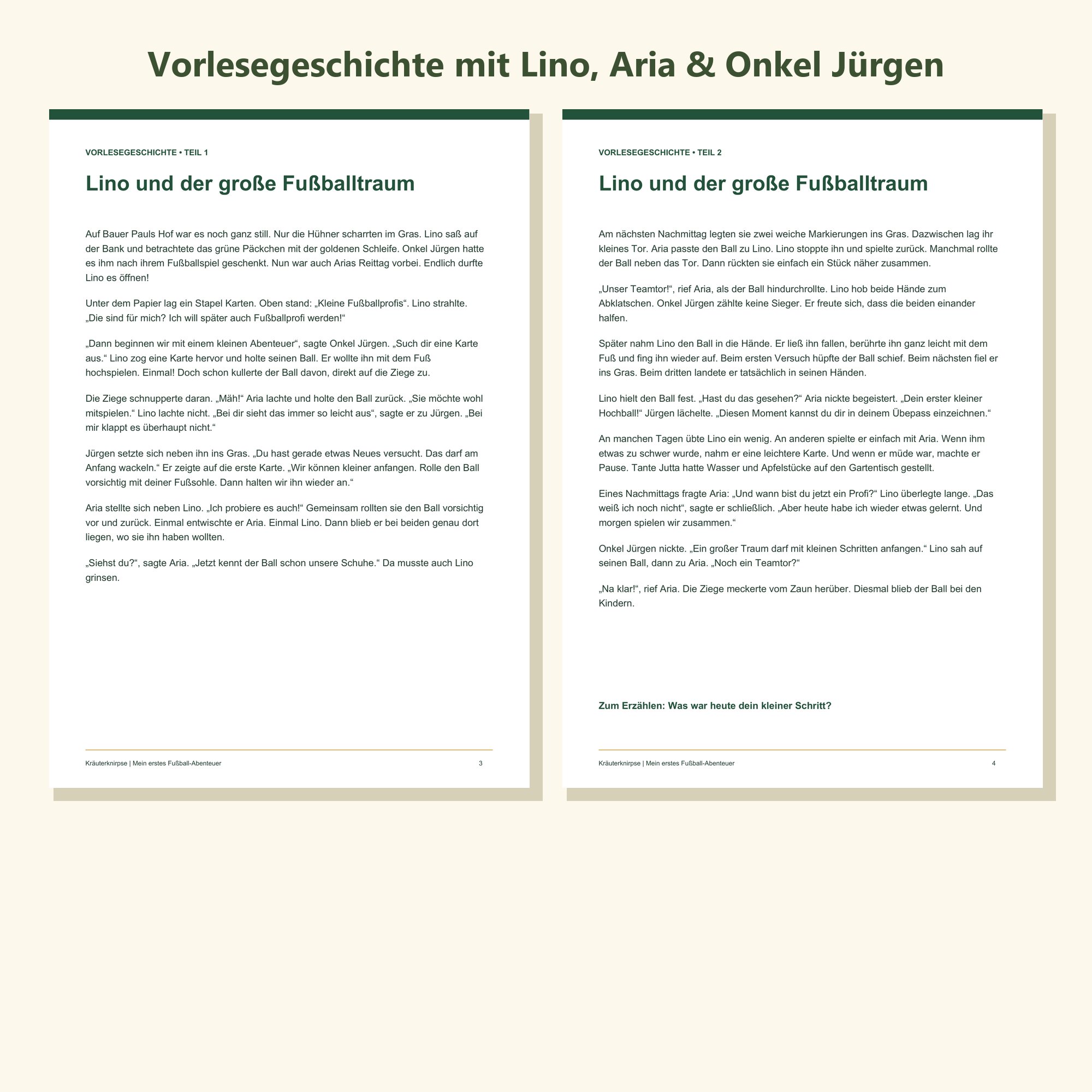 Vorlesegeschichte «Lino und der grosse Fussballtraum» mit Aria und Onkel Jürgen