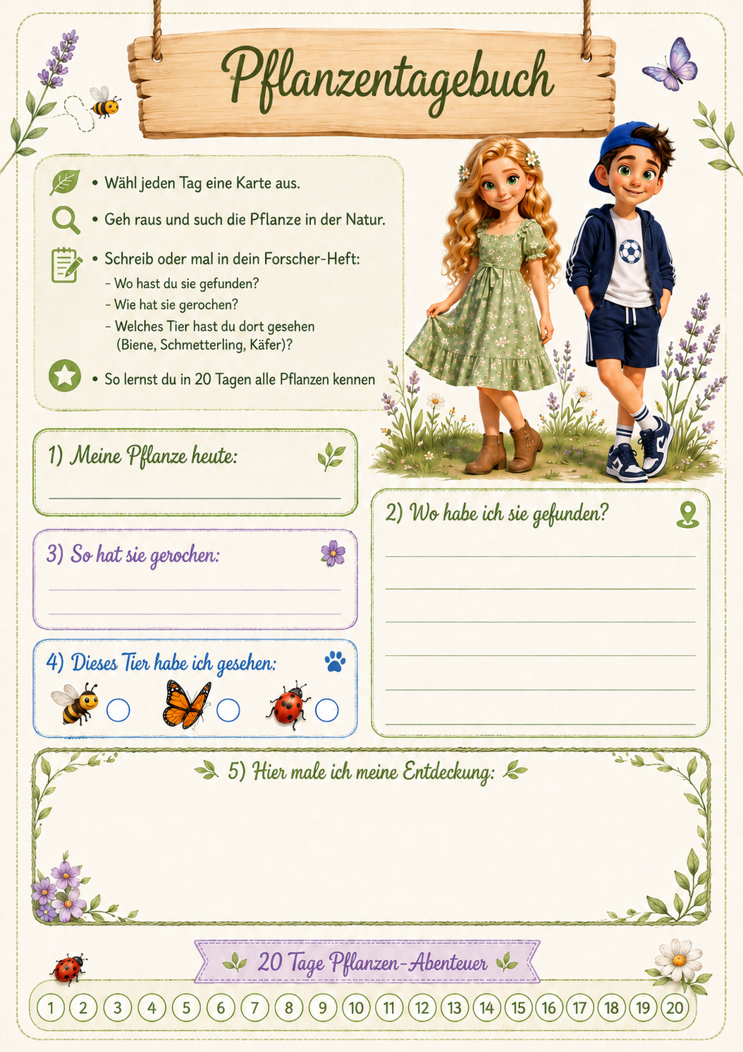 20 Tage Pflanzen-Tagebuch zum Ausfüllen